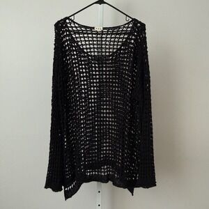 POL sz L Black Open Knit Crochet Sweater Goth Beach Coverup Boho